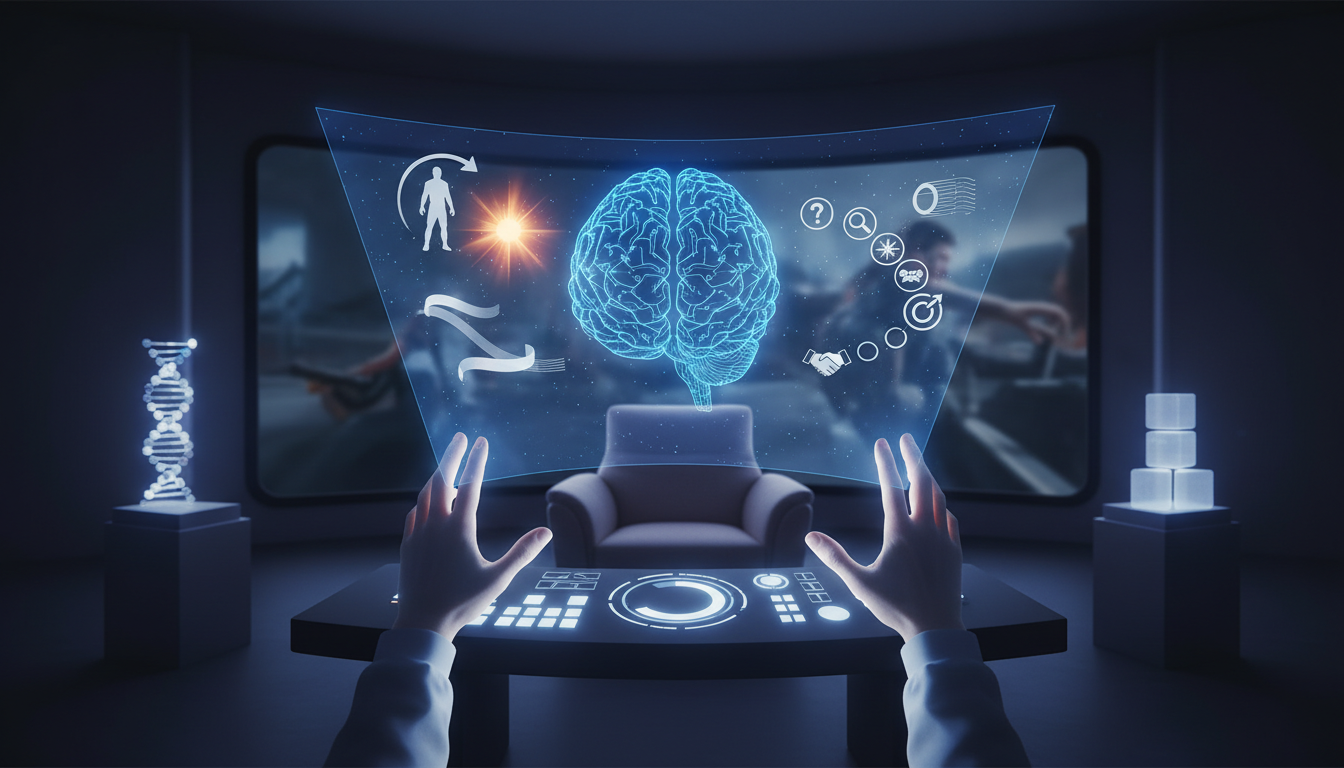 Editorial illustration showing a video concept being shaped through subject, camera, motion, and lighting.