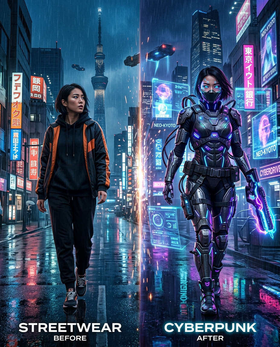 Cyberpunk transformation visual