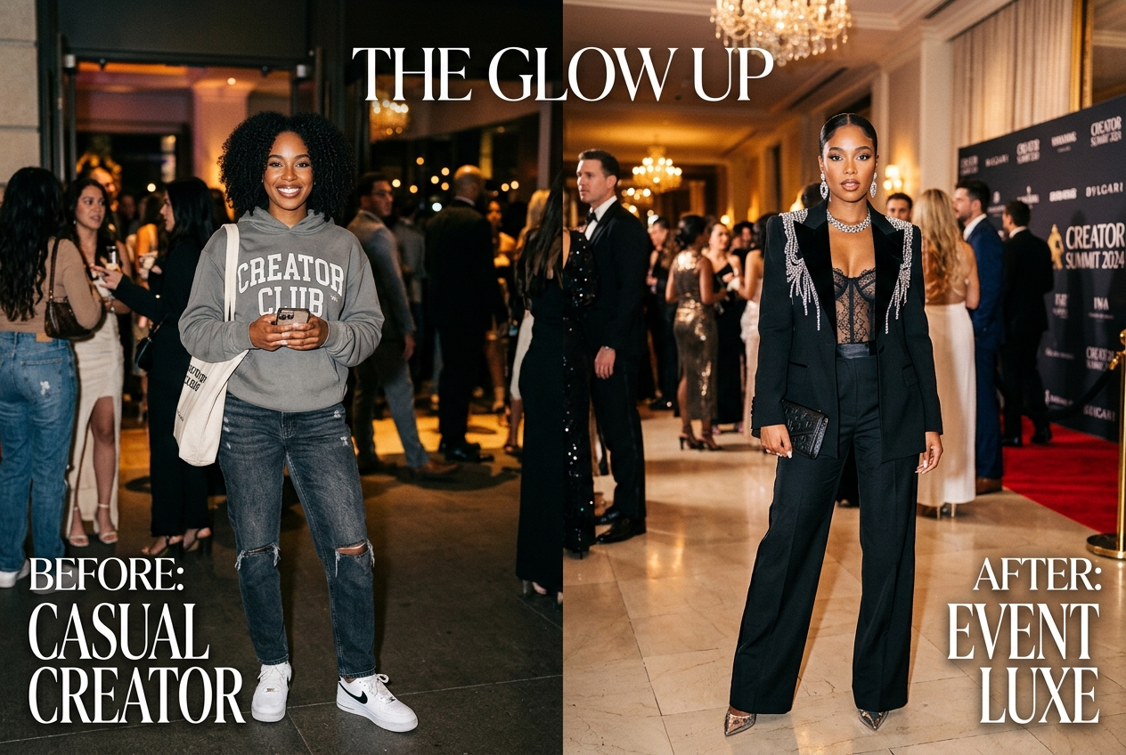 Fashion transformation concept with editorial styling