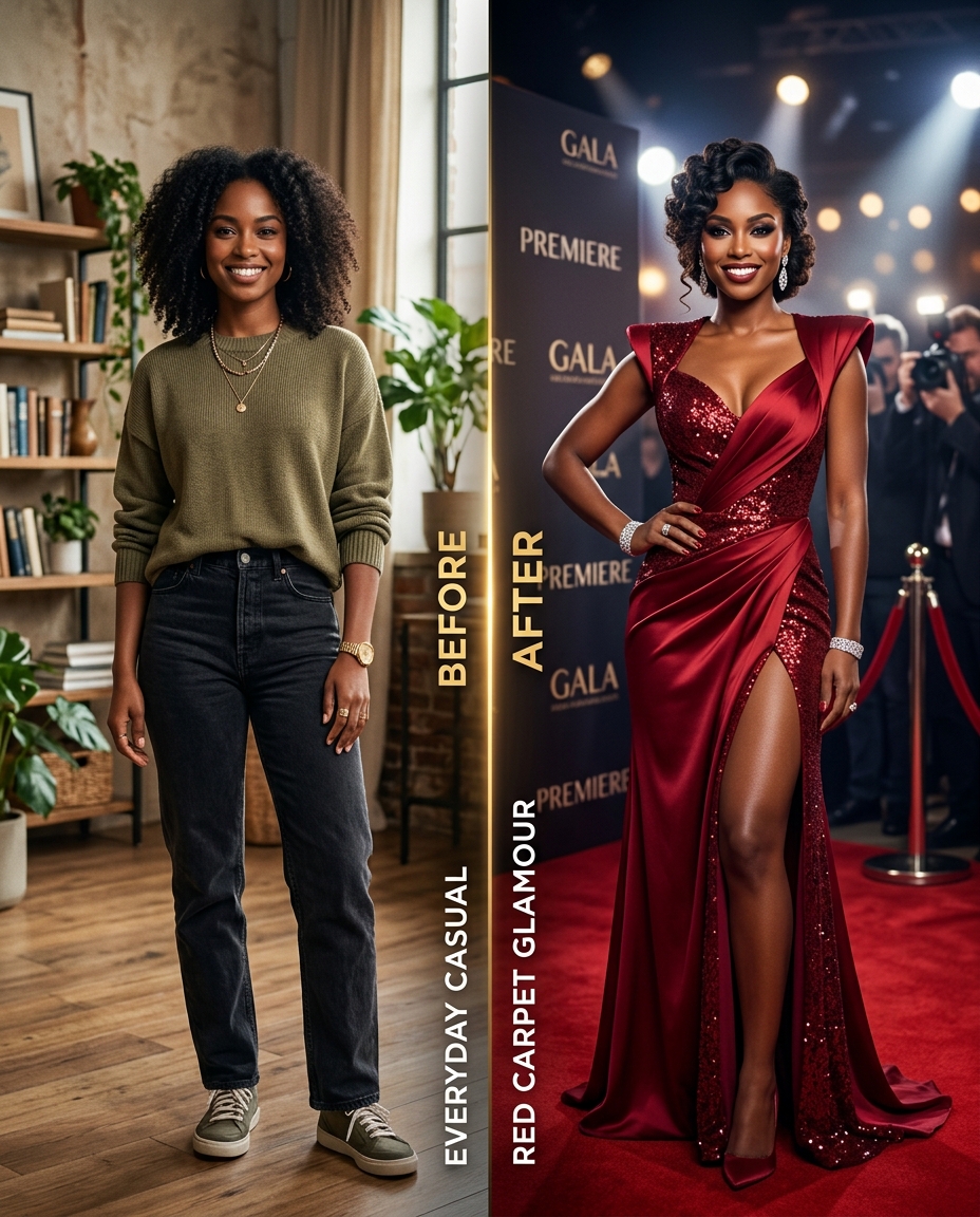 Before and after glow-up transformation concept