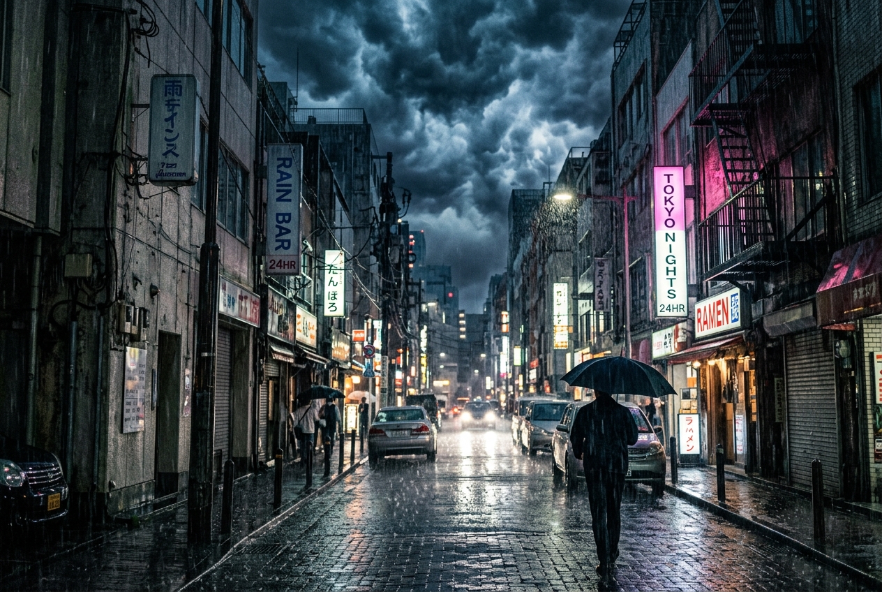 Stormy film still rain concept