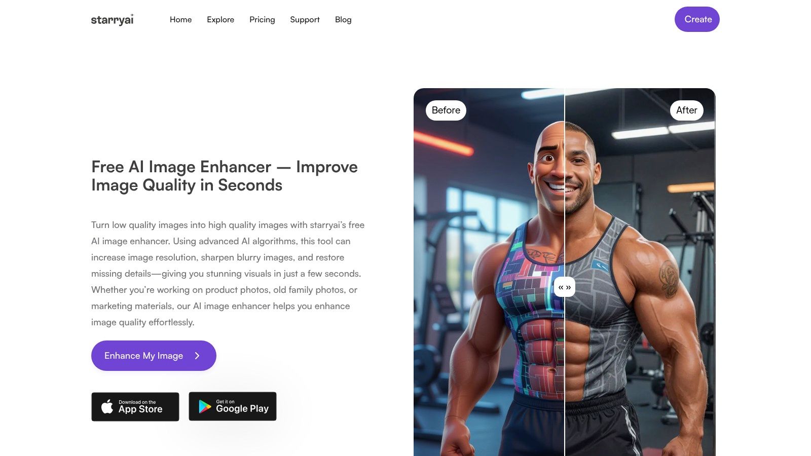 Screenshot from https://starryai.com/en/pages/ai-image-enhancer