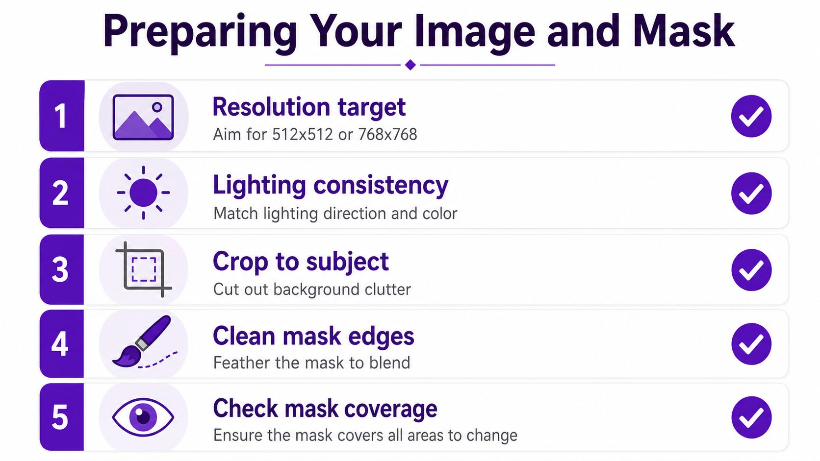 A five-step guide for preparing an image and mask for AI editing tasks like stable diffusion.