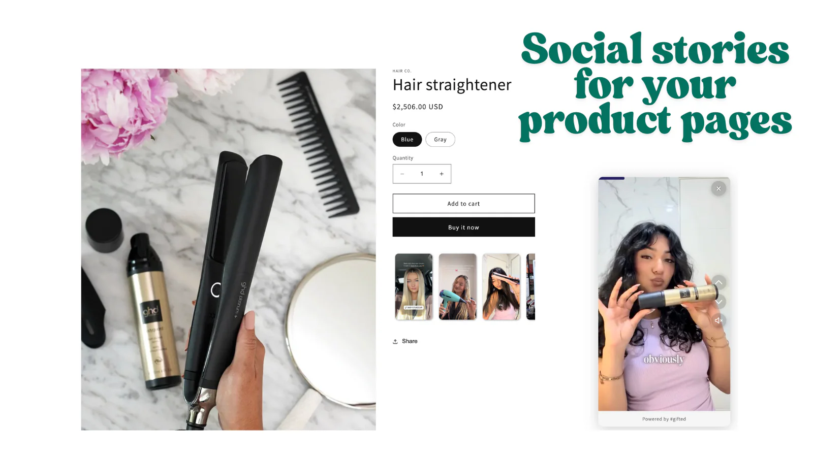 Woman showing nourishing treatment product and Gucci perfum in flat lay