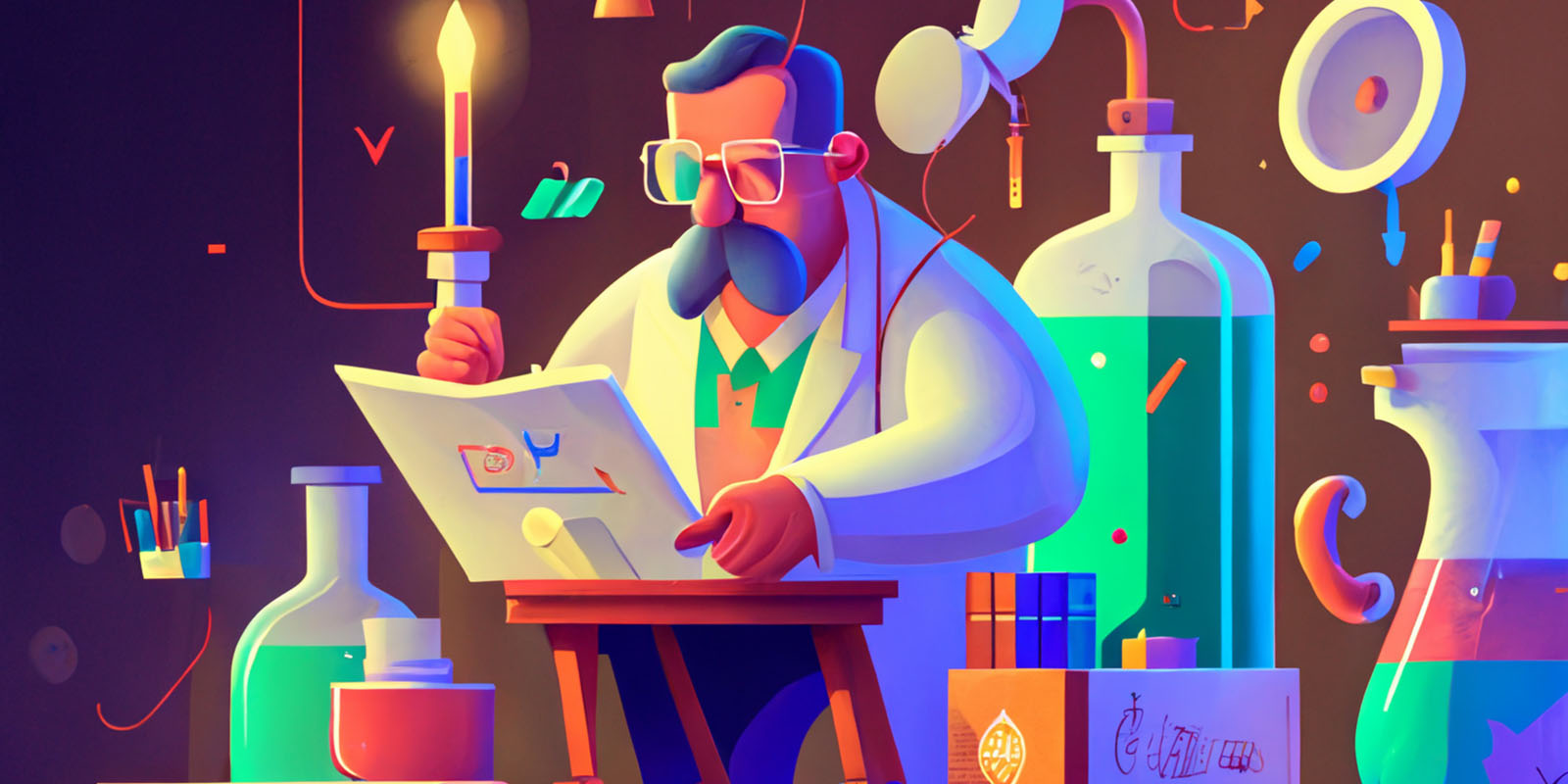 A surreal image of a scientist in a lab