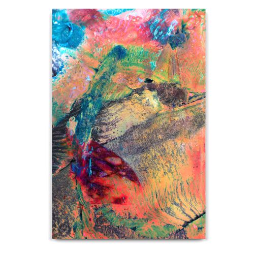 Abstract painting in strong colors on a white wall