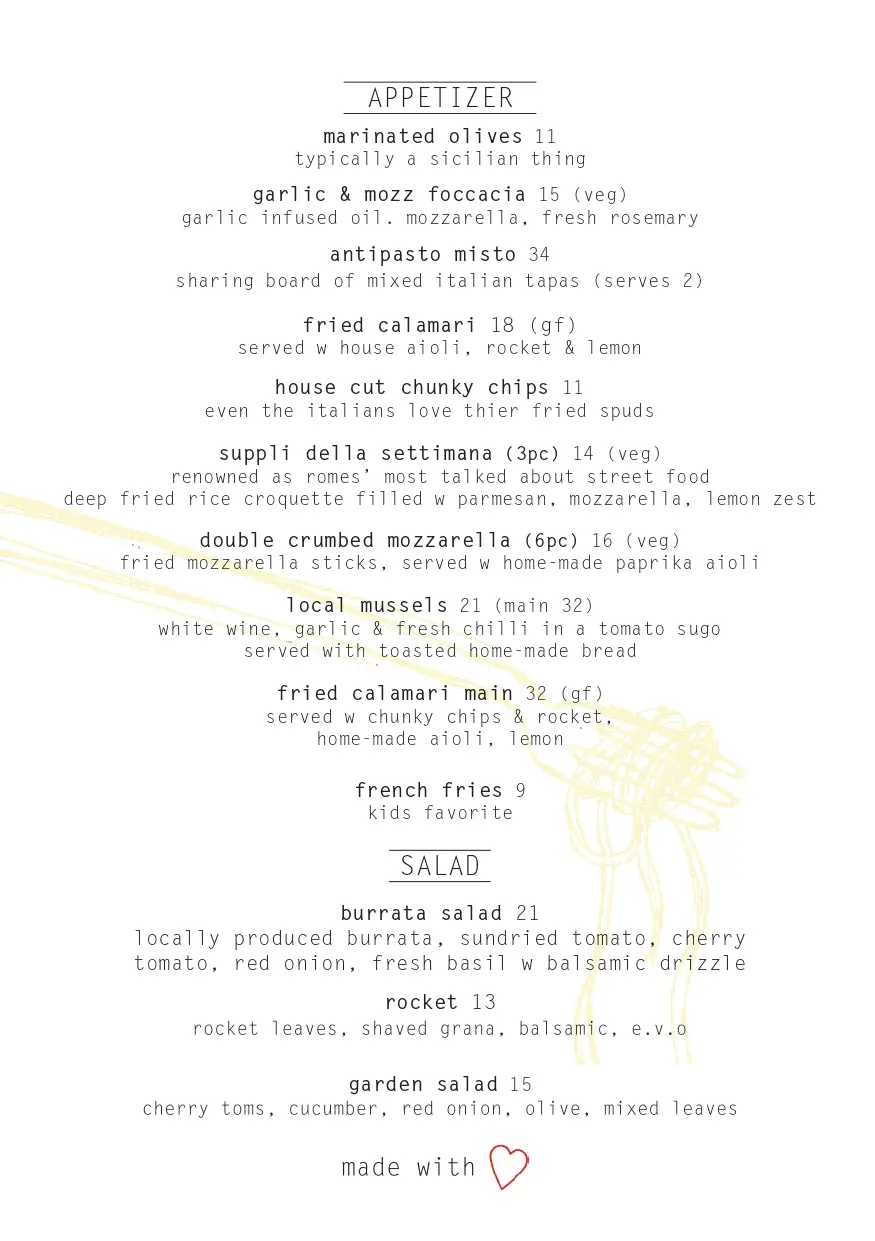 Piccolino Menu