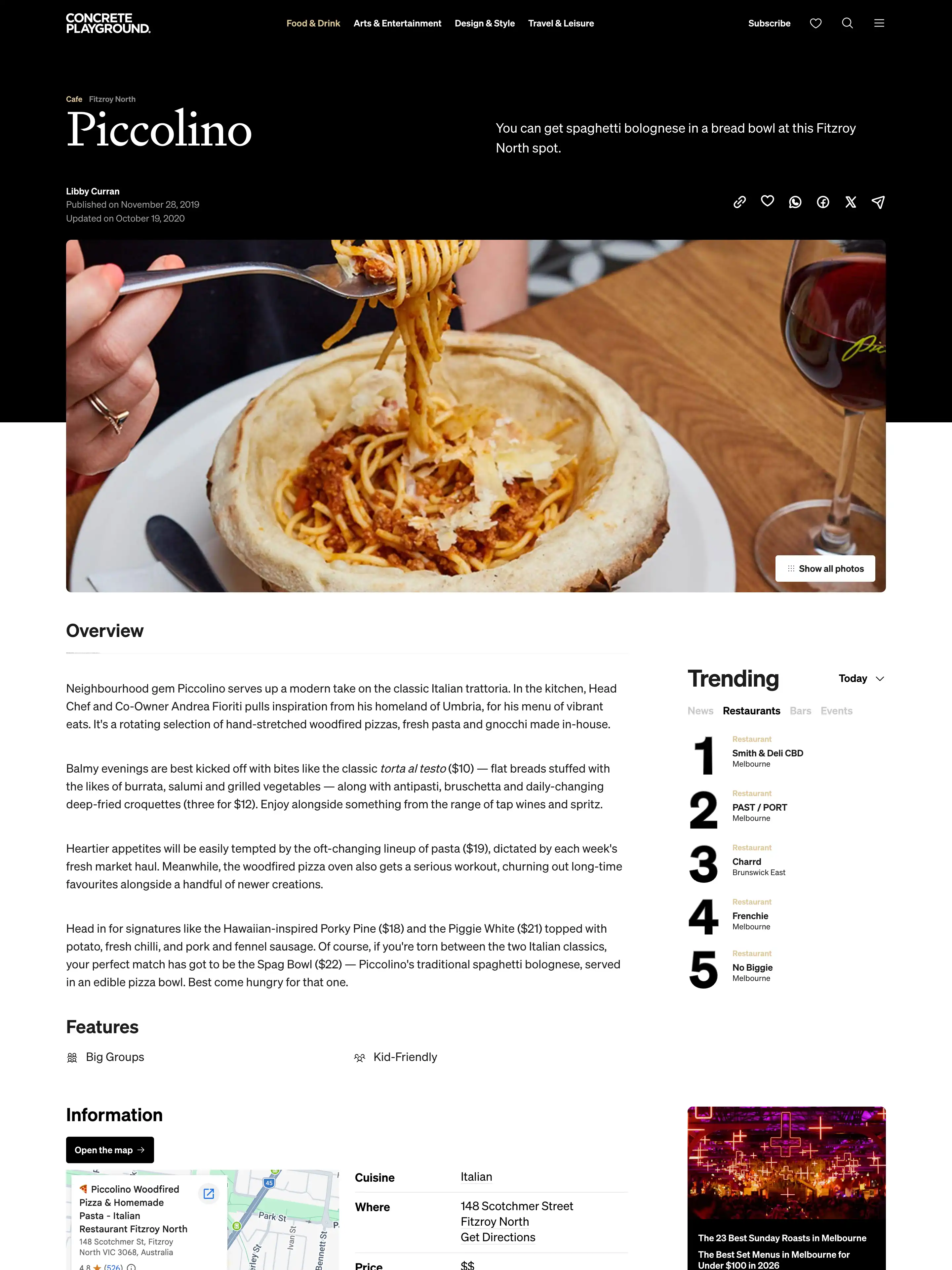 Piccolino Featured in Concrete Playground Melbourne
