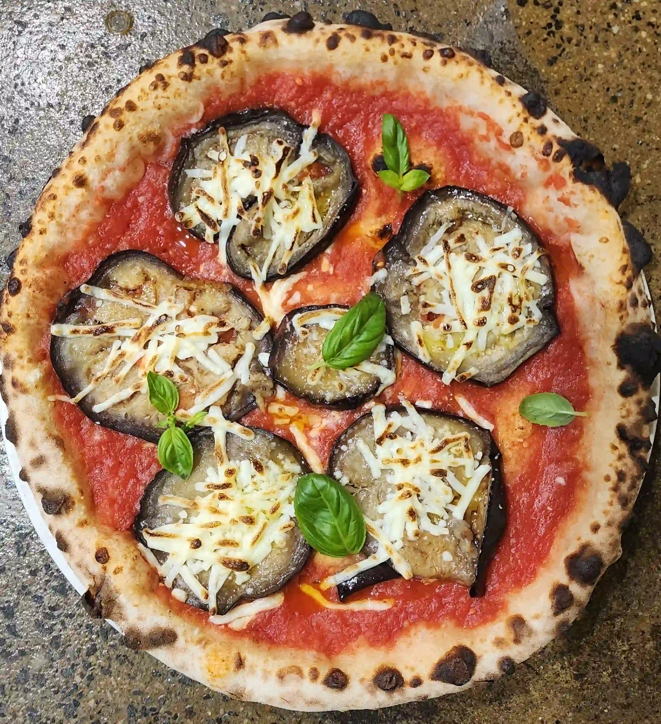 Eggplant Parmigiana vegan pizza