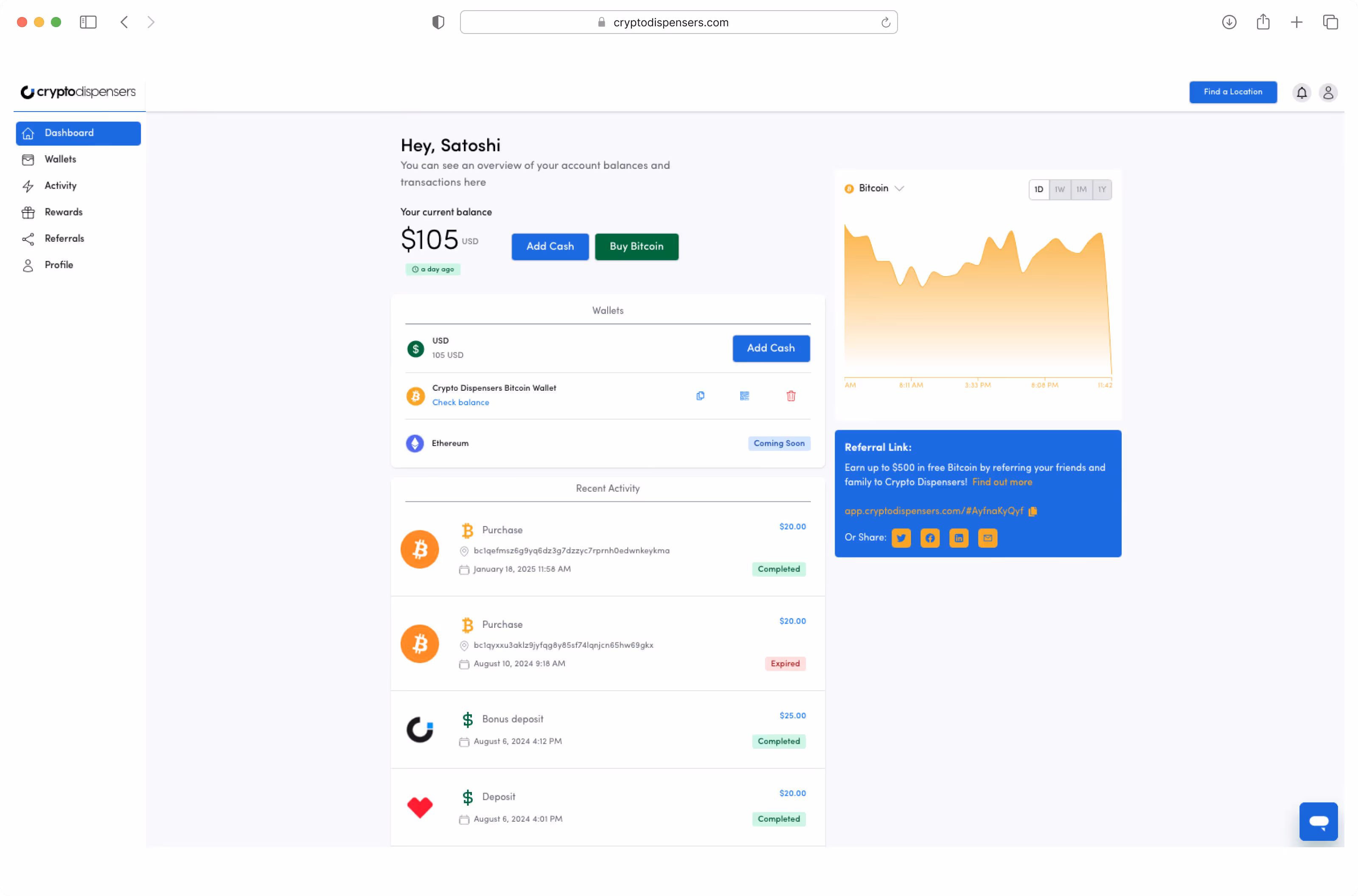 crypto dispenser's dashboard displayed on web and mobile phone