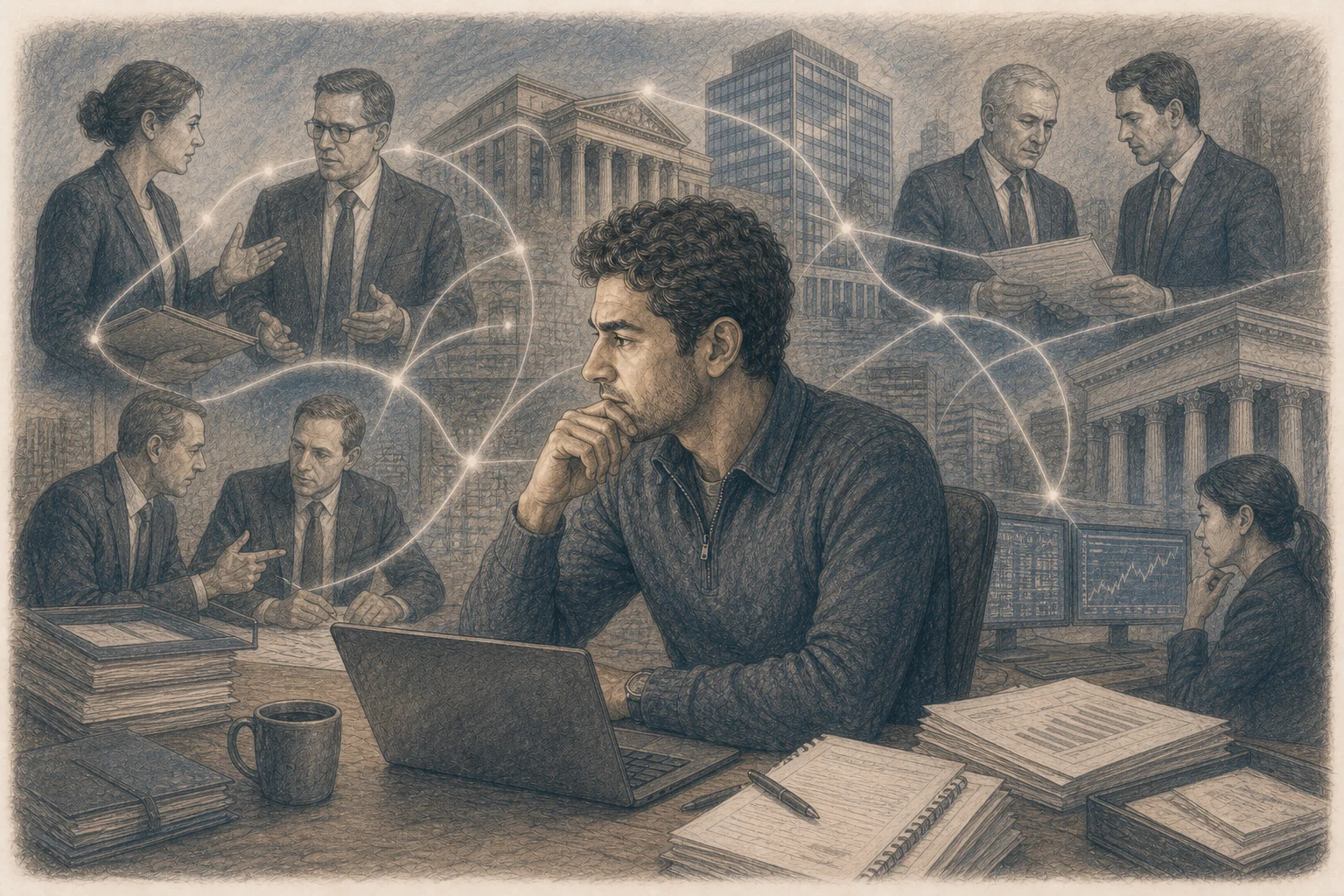 Illustration of professional introductions forming a network of credibility around Firas Isa