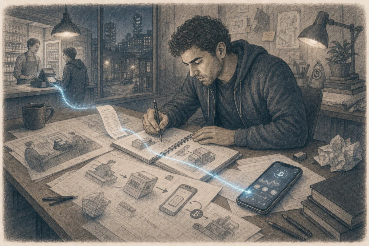 Graphite illustration representing the creation of Bitcoin POP
