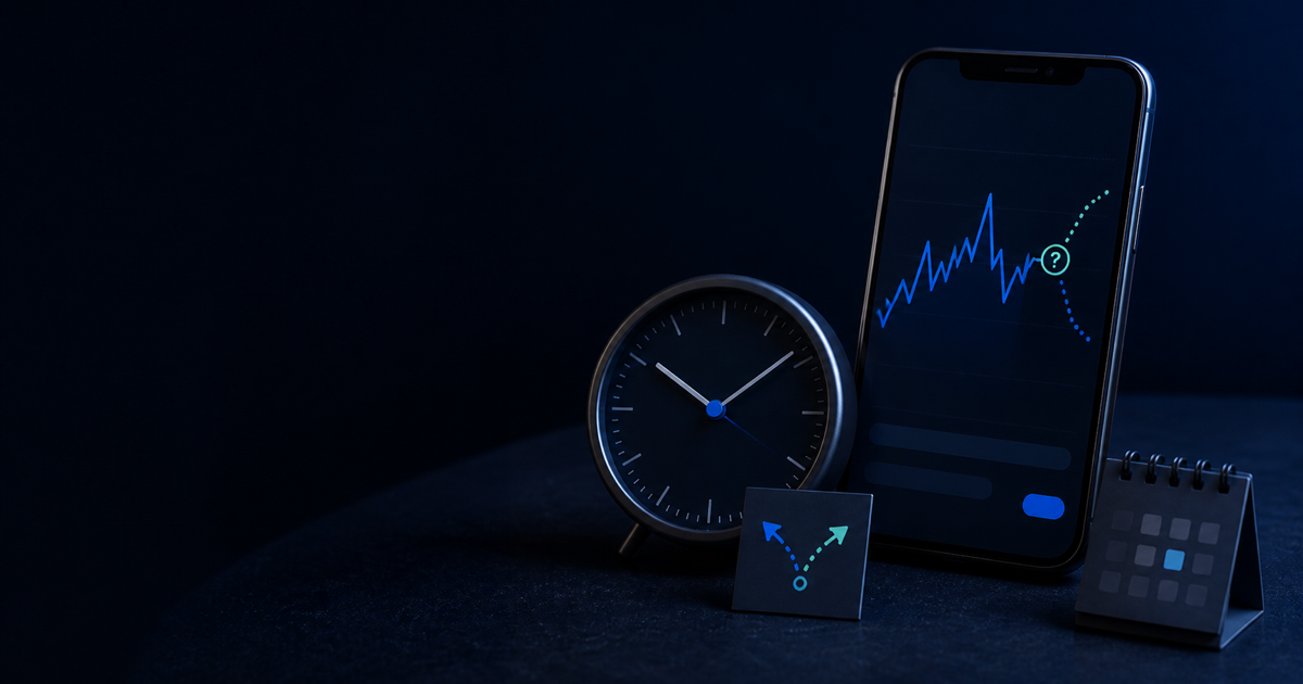 Editorial artwork for a Bitcoin timing decision guide