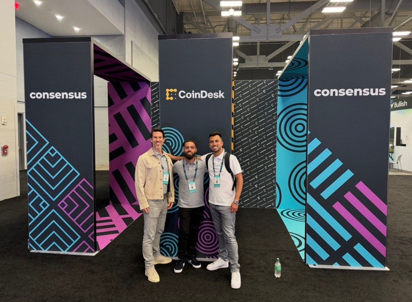 Sean Everett, then advisor to Firas Isa; Ibrahim Khatib, then Chief of Staff; and Firas Isa together at Consensus 2024.
