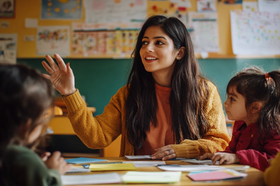 young teacher teaching in the classroom