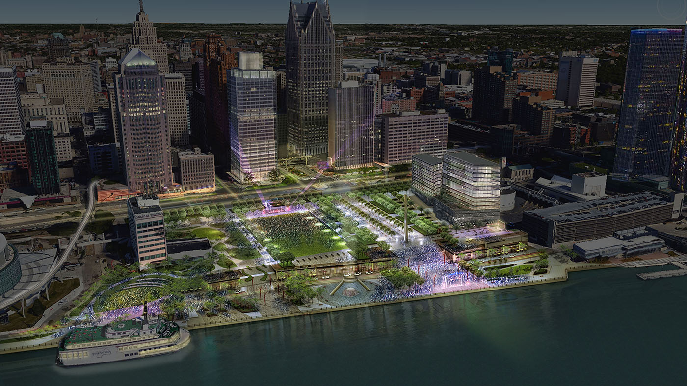 Hart Plaza Aerial Night