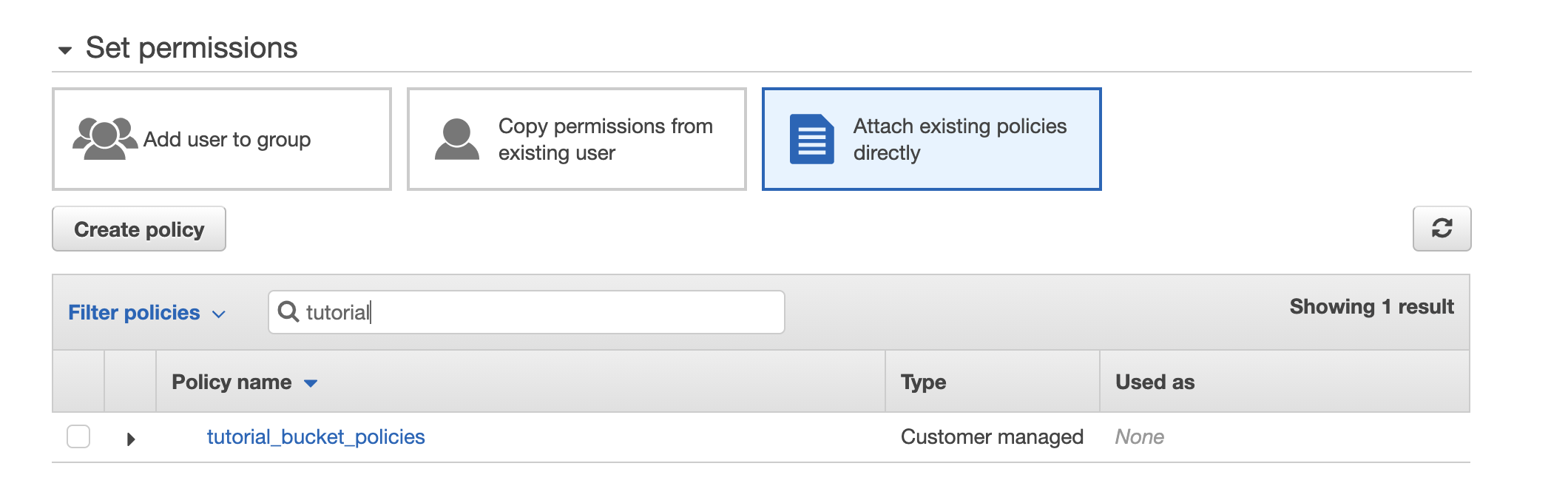 create API access keys for custom policy