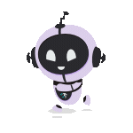 Animated robot character with a round head, big eyes, and antenna, dancing with arm movements.