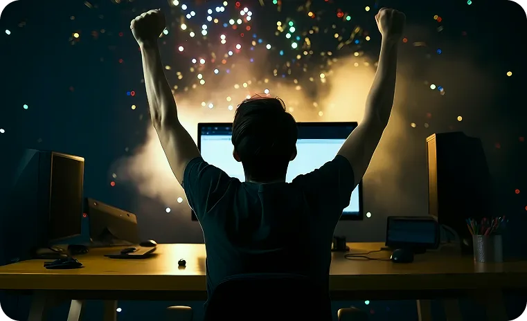 Developer enjoying the success of his Prompt Engineering project happily