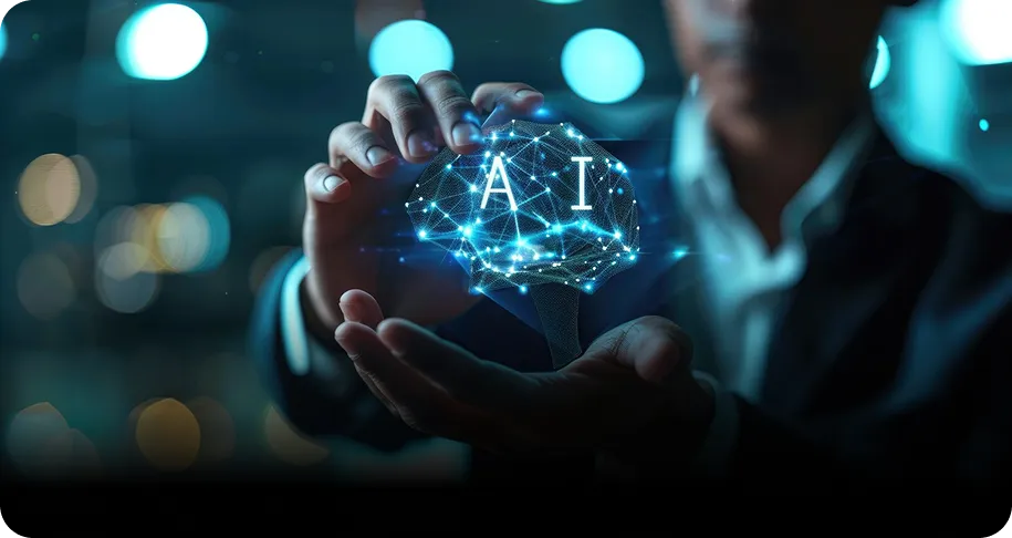 A glowing digital brain network showing workflow automation value