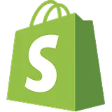 Green shopping bag with a white stylized S on it, representing the Shopify logo.