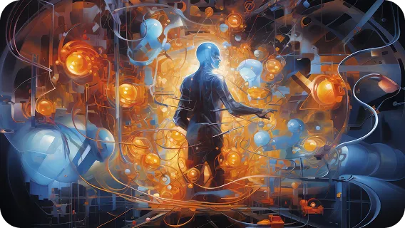 Generative AI music and media visuals displayed on a digital screen