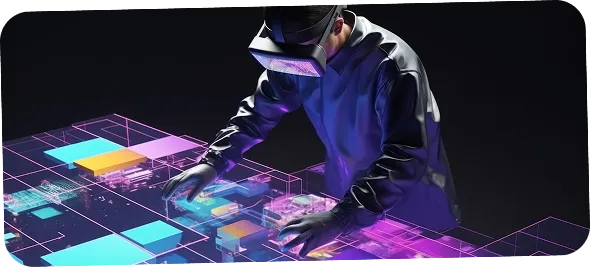 Machine learning engineer using VR for AI and ML development