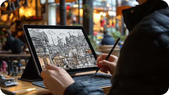 Designer sketching on tablet illustrating legacy application modernization in workflow