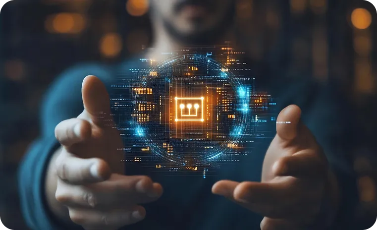 AI integration specialist presenting ai model deployment hologram