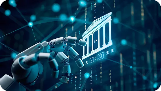 Robotic hand showing AI integration services in digital banking system