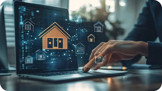 Laptop screen with smart homes for ai integration in business