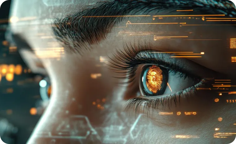 Close-up digital eye showing computer vision models analyzing visual data