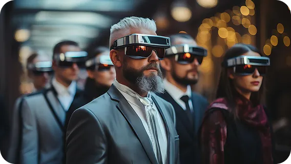 People using VR headsets enjoying immersive entertainment with a computer vision app