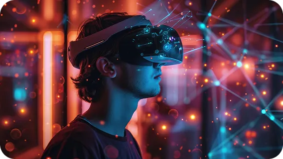 Athlete using VR headset in training powered by ai computer vision system for sports analysis.