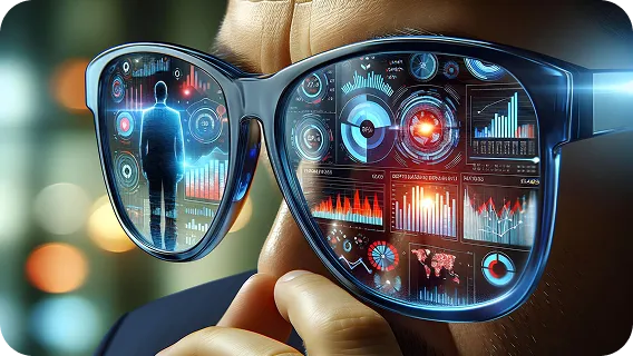 Smart glasses displaying patient data powered by computer vision applications development.