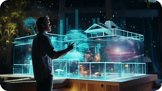 Engineer visualizing smart real estate design using computer vision applications development