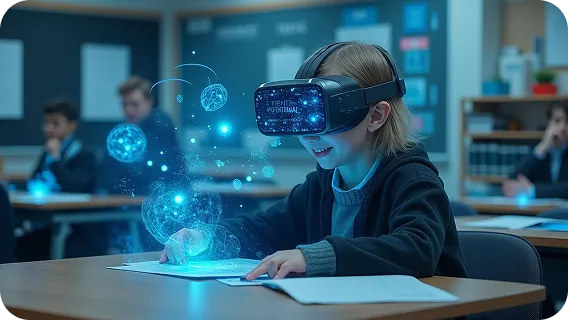 Student using VR headset to explore computer vision applications in class