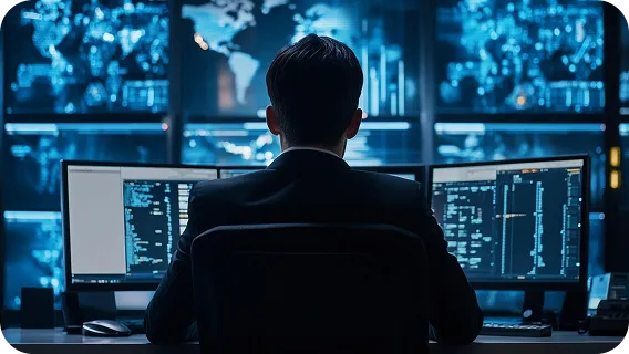 Engineer visualizing computer vision solutions for cybersecurity threat monitoring