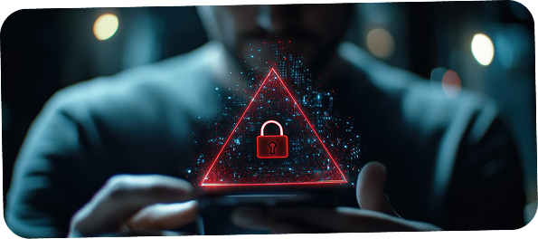 User holding phone with red lock warning for network security alert