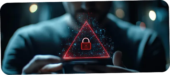 User holding phone with red lock warning for network security alert
