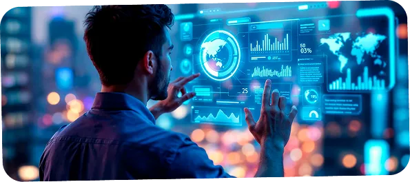 Professional reviewing business dashboard using ai data analytics services on screen