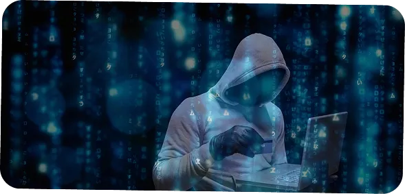 developer working on laptop with ai data processing and code background