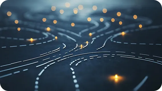 Connected network lines with glowing nodes for big data analytics solutions