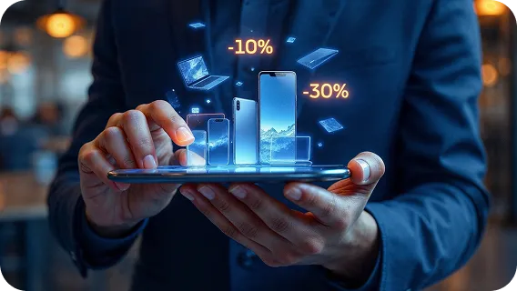 Real estate agent using tablet with ai-driven decision making dashboard charts
