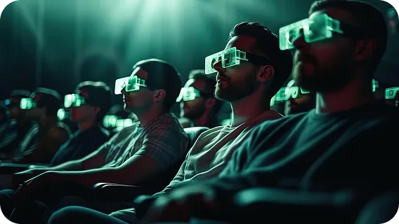 ai-powered data analytics professionals wearing VR headsets in esports arena