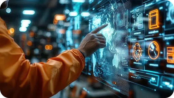 Engineer using artificial intelligence software on smart factory dashboard