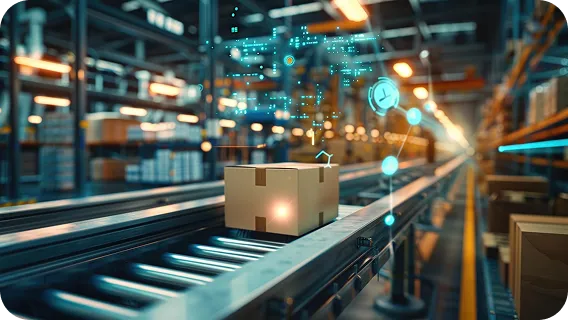 Automated pharma box on conveyor with artificial intelligence software system