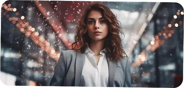 Corporate woman with business-fit ai model development concept