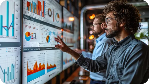 Experts utilizing ai predictive model to analyze real-time data charts