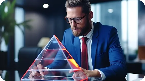 Business analyst using ai model for decision-making with interactive data display